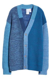 Hand-knit using surplus and scrap yarns, this cardigan crafted with soft wool features tonal colorblocking and a true one-of-a-kind look. Front button closure Ribbed cuffs and hem Blue cardigan is 73% wool, 17% viscose, 7% nylon, 3% cashmere; white cardigan is 54% wool, 20% viscose, 8% nylon, 6% acrylic, 4% polyester, 3% cashmere, 3% linen, 2% mohair Hand wash, dry flat Imported Designer Clothing Due to the handmade nature and the use of different combinations of leftover yarns, each truly one-a