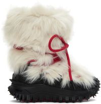 Mid-calf faux-fur boots in white. Canvas trim throughout. · Rubber cap toe · Wraparound lace-up closure · Drawstring at collar · Logo printed at outer side · Pull-loop at heel tab · Logo embossed at rubberized heel counter · Faux-fur lining · Sculptural rubber platform midsole · Cleat-style lug rubber outsole · Platform: H1.5 in Supplier color: White