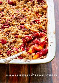 Warm Raspberry Peach Cobbler Recipe with Crunchy Pecan Topping http://www.thewickednoodle.com/raspberry-peach-cobbler-recipe/?utm_campaign=coschedule&utm_source=pinterest&utm_medium=the%20wicked%20noodle%20(dishes%20from%20favorite%20food%20bloggers)&utm_content=Warm%20Raspberry%20Peach%20Cobbler%20Recipe%20with%20Crunchy%20Pecan%20Topping