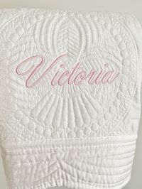 This is a personalized baby quilt embroidered with name or with name + birthdate for new baby gift or baby shower gift. The size is: 36 inches x 46 inches and the colour is white.

✨ HOW TO ORDER

Please enter the information you would like on the blanket:
1 - Name OR Name + Birthdate
2 - Select Font Style (See picture in listing.)
3 - Select Thread Colour (See picture in listing.)