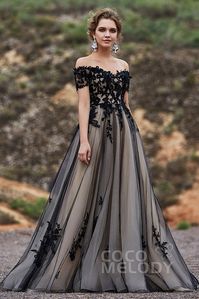 Fancy Off The Shoulder Tulle Zipper Gothic Wedding Dress LD5830 – COCOMELODY