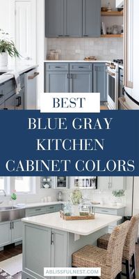 Discover the top blue gray kitchen cabinet colors for your home renovation project. From popular shades like Boothbay Gray and Santorini Blue by Benjamin Moore to Krypton by Sherwin Williams, learn about the different tones and hues that can bring a sense of calm and sophistication to your kitchen. Whether you prefer a light and airy blue or a muted and sophisticated gray, these colors can help to create a timeless and elegant look in your home. #bluegray #bluekitchen #ABlissfulNest