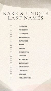 Discover distinctive last names with our Printable List of Rare & Unique Last Names. Whether you're writing fiction, creating characters for a game, or just curious about uncommon surnames, this list offers a diverse selection to inspire you. From historical gems to modern marvels, explore a variety of options to add depth and originality to your creations. Download now and enrich your projects with these rare finds. #LastNames #RareLastNames #UniqueLastNames #SurnameInspiration #Printables