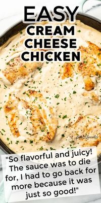 It's ridiculously simple to make this easy cream cheese chicken recipe! The sauce is rich, made with pantry ingredients, and the picky eaters in your life will devour this one.