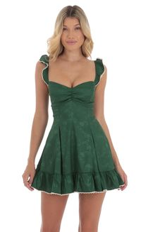 Jacquard A-Line Dress in Green | LUCY IN THE SKY