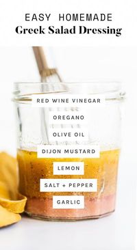 This simple Greek salad dressing blends together red wine vinegar, lemon juice, olive oil, garlic and oregano for a flavorful vinaigrette that's perfect for Greek salad.