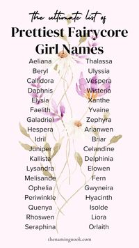 Looking for a beautiful whimsical baby girl name list? We’ve got 40 beautiful fairycore girl names you’ll fall in love with. For a unique girl name with a cottage core aesthetic, check out our list of fairycore girl names. Pretty girl names, uncommon girl names, unique girl names.