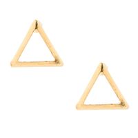 18kt Gold Plated Gold Open Triangle Stud Earrings ($14.99, $8.99) • 18kt gold plated. Finish: Gold tone. Closure: Post. Material: Metal. Post earrings feature an open gold triangle. | claires.com/us