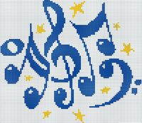 note musicale, chiave di violino, stelline - punto croce - cross Stitch - Kreuzstich - Punto de Cruz