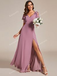 EVER-PRETTY Chiffon Split Thigh Ruffle Trim Bow Shoulder Bridesmaid DressI discovered amazing products on SHEIN.com, come check them out!