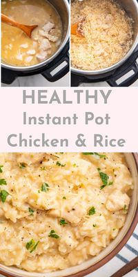 This easy homemade Instant Pot chicken and rice is just absolutely dreamy. It's rich and creamy but SO quick and easy to make for a simple dinner or lunch - the perfect side. Enriched with Parmesan cheese and a splash of lemon, this Italian weeknight family dinner recipe is inspired by my favorite risotto recipe but with none of the hard work required! #instantpot #chicken