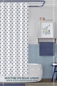 Add a spot of color with this minimal fun kids bathroom shower curtain set. It's classy and simple and will add that cheerfulness and energy to your mood & enhance your bathroom aesthetic. Match it up with the navy polka dot bath towels and bath mat. Inviting new bathroom decor into this small often neglected space is a quick & easy way to freshen up your bathroom design. Shop now https://etsy.me/3CfuxkT #kidsshowercurtain #navybathroom #polkadotdecor #kidsshowercurtain #navyaesthetic