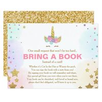 Unicorn Baby Shower Bring a book Pink Gold Girl Invitation