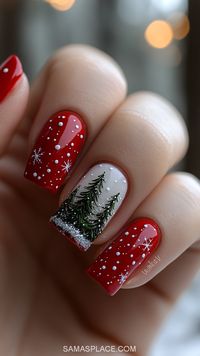 Get inspired with 21+ Christmas nail ideas that bring festive cheer to your fingertips! From classic red and green combos to glittery gold and silver accents, these designs are perfect for the holiday season. Explore creative options like candy cane stripes, snowflake art, cozy sweater patterns, and sparkling ombré effects. Whether you prefer bold, detailed designs or simple elegance.  #ChristmasNails2024 #HolidayNailArt #FestiveNailIdeas