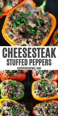 How to make the best Philly cheesesteak stuffed peppers, ground beef style. Easy to prep recipe for a delicious, family-friendly dinner! #phillycheesesteak #stuffedpeppers #dinnertime #bellpeppers #groundbeef #dinnerideas