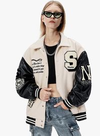 Aelfric Eden Men's Oversized Streetwear Varsity Jacket Vintage Patchwork Racing Jacket Letter Graphic Unisex Casual Tops