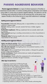 Passive-aggressive behavior is a subtle yet harmful form of communication that can be challenging to deal with. By recognizing the signs, setting boundaries and seeking support, it is possible to address and manage it 💕 #passiveaggressive  #behavior