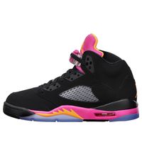 Kids Nike Girls Air Jordan 5 Retro GS Black Bright Citrus Pink Big Kids Basketball Shoes