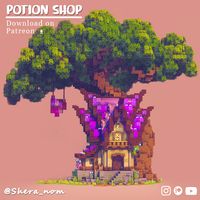 Hey there! Here is one of my new magical builds! An Amethyst Fantasy Potion Shop with a giant tree.  It has full interior of a real shop! Build downloads are available for supporters on Patreon.