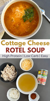 This high-protein Rotel soup with cottage cheese and rotisserie chicken is hard to beat as the days grow colder! It's a comforting and hearty Mexican-spiced soup that's deliciously flavorful and a breeze to make. An easy high protein dinner or meal prep recipe!