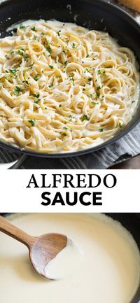 Best Alfredo Sauce recipe! Made with basic ingredients like rich cream, butter and milk, an abundance of flavorful (real!) parmesan. There's also a hint of garlic to bump of the flavor. This super easy, crave-worthy sauce will leave everyone wanting fettuccine alfredo for dinner on repeat! #alfredo #alfredosauce #fettuccine #dinner