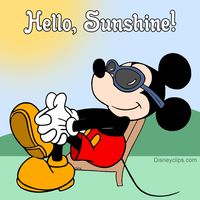 Clip art images of Mickey Mouse and other Disney characters enjoying the summer season