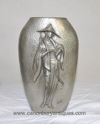 Art Nouveau Silver Bronze Figurine Urn By Erte