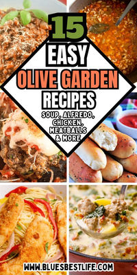 These 15 Olive Garden copycat recipes are easy to recreate at home.  Make delicious zuppa toscana soup, alfredo, chicken gnocchi soup, pasta fagioli soup and so much more.  These Italian Olive Garden recipes are spot-on recreations from the resturant and by making them at home you will save money and feed the whole family for a fraction of the resturant price.