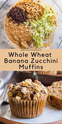 You’ll love these one-bowl Banana Zucchini Muffins. They're made with whole wheat flour, grated zucchini and mashed banana - ready in 22 min! #healthymuffins #thenaturalnurturer #veggieloaded