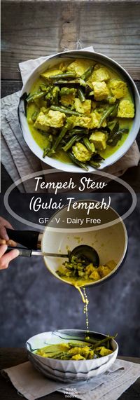 Gulai Tempeh (Tempeh Stew)- Pieces of tempeh are cooked in aromatic spices, herbs, and coconut milk. Vegan and gluten-free friendly recipe #tempeh #glutenfree #vegan #dairyfree