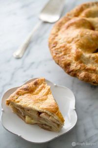 Apple Pie ~ Homemade apple pie with a flaky pie crust and sliced apples, sugar, allspice, nutmeg, cinnamon, vanilla and brandy ~ SimplyRecipes.com