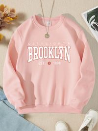 Baby Pink Casual Collar Long Sleeve Fabric Letter Pullovers Embellished Non-Stretch  Girls Clothing