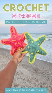 This crochet starfish is a super easy no-sew crochet pattern and FREE tutorial!  This crochet starfish was designed to be a super easy crochet pattern for summer markets, and so much more! This crochet starfish is available on my YouTube channel as a FREE tutorial, and then the ad-free pdf is available on my Website and Etsy shop! Happy crocheting, and please tag me when you're done as I would LOVE to see it!