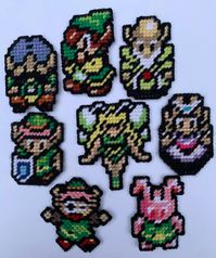 Hand stitched yarn magnets of some of your favorite video game characters!   Would be great as a gift or for your own home on your fridge! Each magnet is hand stitched on plastic canvas.  They have a plastic canvas backing stitched on the back over the magnet.  Magnet strength is normal, good for holding papers or as decorations. Shipping is dependent on demand, so if you need your magnet at a specific time--make sure to order ahead.  I make every magnet by hand and take an average of 1-3 hours to make.  If ordering multiple, please keep that in mind as well. Magnets can fray from normal wear and tear and usage.  Can be hand washed and air dryed and yarn trimmed with scissors.  Be cautious though!  I go the extra mile to keep stitches from loosening but its always a possibility! Magnets ar