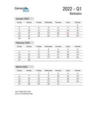 Free quarterly calendar for Barbados with holidays. Holiday calendars in PDF, Word, and Excel are printable and easy to customize.