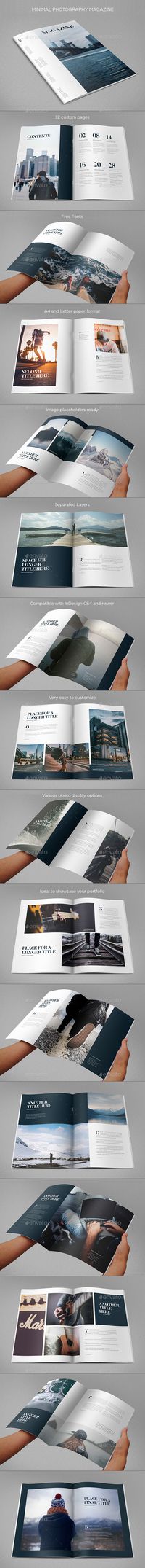 Minimal Photography Magazine Template 	InDesign INDD. Download here: https://graphicriver.net/item/minimal-photography-magazine/17382865?ref=ksioks