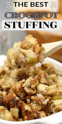 This CROCKPOT STUFFING recipe takes my Mom's favourite classic stuffing recipe into an easy holiday meal side dish that frees up oven space. #slowcookerstuffing #stuffingrecipe #stuffingrecipeeasy #easystuffing #thanksgiving #christmas #holidaysidedish #sidedish