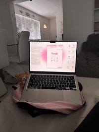 aesthetic macbook, laptop setup, college essentials, college laptop setup, mackbook air, pink laptop setup, rilakkuma