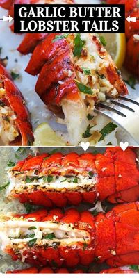 Garlic Butter Lobster Tail - crazy delicious lobster in garlic herb and lemon butter. This lobster tail recipe is so delicious you want it for dinner every day!