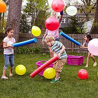 Noodle Ball, with pool noodles and balloons.  Lots more ideas on this page too.