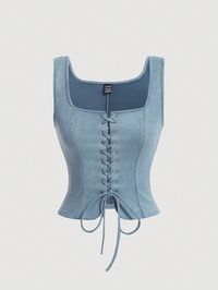 Baby Blue Casual Collar  Knitted Fabric Plain Tank Embellished Slight Stretch  Women Clothing