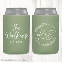 Personalized Wedding Can Cooler, Customized Wedding Favors, Beverage Insulators, Beer Huggers, Monogram, Wedding Shower, Rehearsal, MON104 by LilyLakeDesigns on Etsy