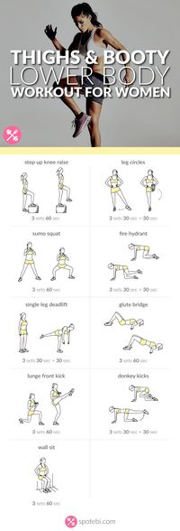 Sculpt your glutes, hips, hamstrings, quads and calves with this lower body workout. A routine designed to give you slim thighs, a rounder booty and legs for days! http://www.spotebi.com/workout-routines/lower-body-workout-thighs-booty-legs/