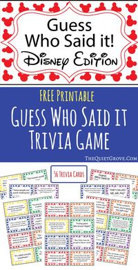 Pass the time on long car trips and evening at home with this fun Free Printable Guess Who Said It: Disney Edition Trivia Game via @TheQuietGrove