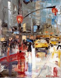 "New York #29." by Irina Alexandrina. Oil painting on Canvas, Subject: Architecture and cityscapes, Impressionistic style, One of a kind artwork, Signed on the front, This artwork is sold unframed, Size: 30.48 x 40.64 x 2.54 cm (unframed), 12 x 16 x 1 in (unframed), Materials: oil