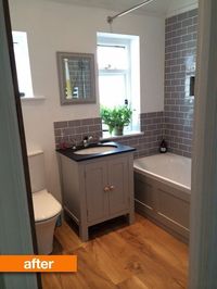 Before & After: Naomi's Beautiful British Bathroom | Apartment Therapy. I like the gray subway-style tiles.