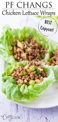 This Copycat PF Changs Chicken Lettuce Wraps recipe is SO easy to make with a flavorful sauce that's ready in just 20 minutes! Your family will love this healthy dinner idea. #lettucewraps #30minutemeals #summerdinnerideas #recipeswithchicken