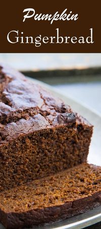 Pumpkin Gingerbread ~ Perfect for the holidays, richly flavored pumpkin gingerbread made with pumpkin purée, flour, butter, ginger, molasses, brown sugar, and lots of spices. ~ SimplyRecipes.com