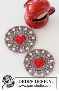 Bright Heart Coasters / DROPS Extra 0-1555 - Free crochet pattern