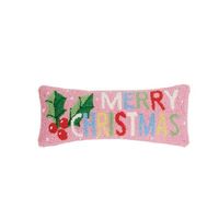 PRICES MAY VARY. This sweet and colorful pillow features fun and festive colors in a non-traditional palette for the Christmas season. Measuring 8" x 20", the pillow has a lovely pink background and a large holly sprig, framing the message, MERRY CHRISTMAS in an array of colorful shades!